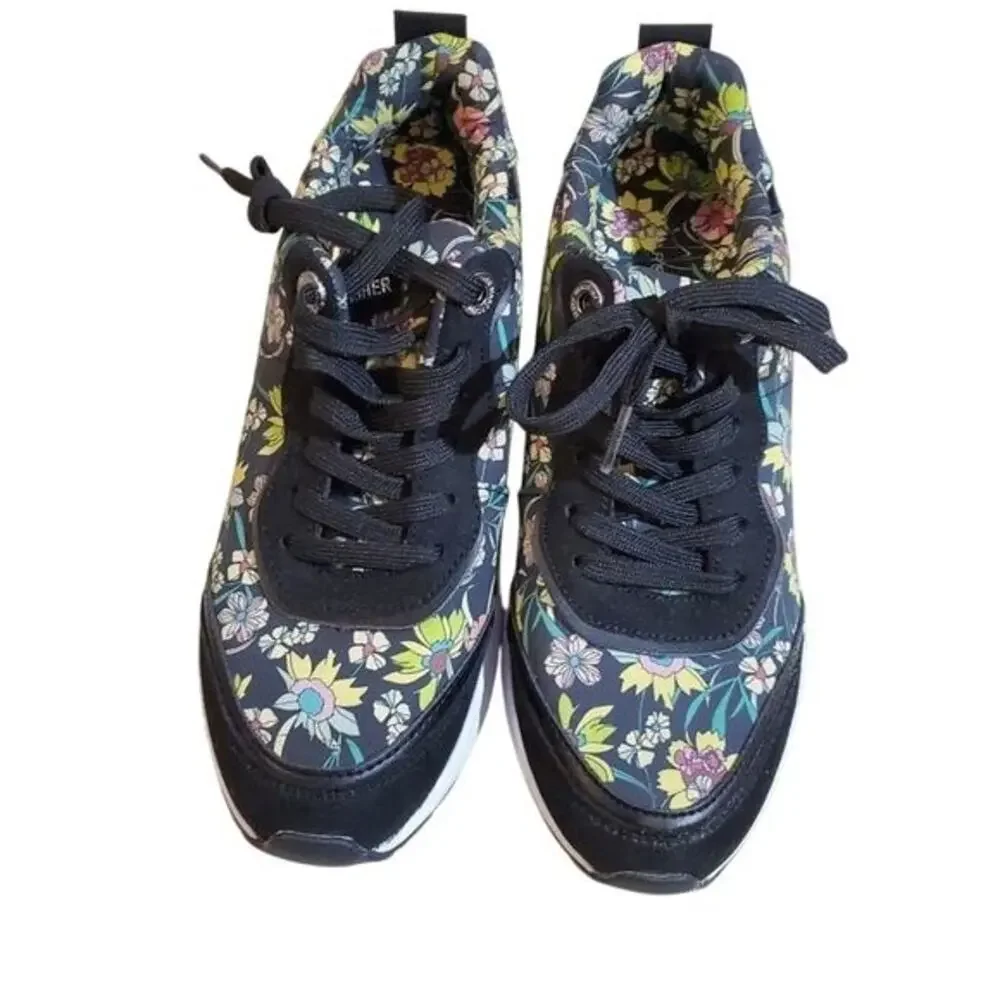 Marc Fisher Floral Print Low Top Sneakers Black Multi Color Lace Up Size 7